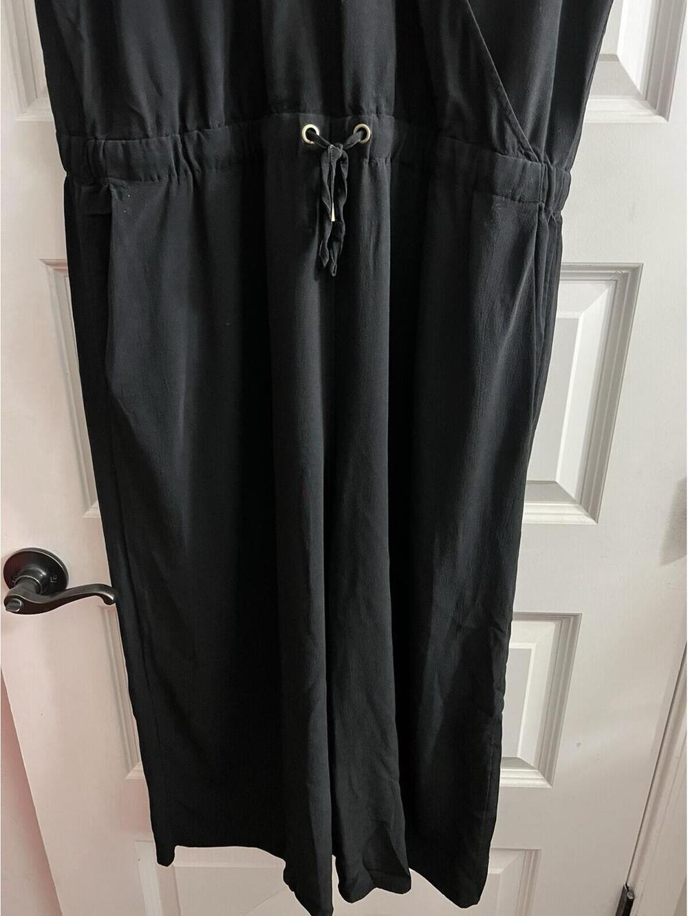 Eileen Fisher Black Wide Leg Jumpsuit Drawstring Waist Sz L Cropped Boho - Picture 5 of 9